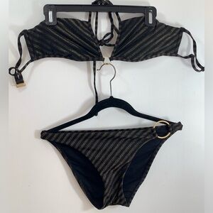 Gossip Vintage Stripes Black and Gold 2 pic Bikini with Gold Rings.Size M .❤️❤️